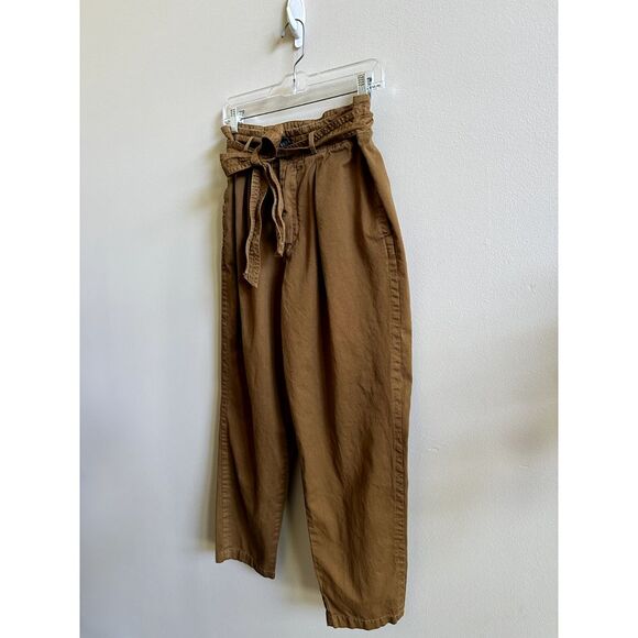 Free People - Brown Paperbag Pants With Belt Tapered Ankle - Size 8 - Picture 2 of 10